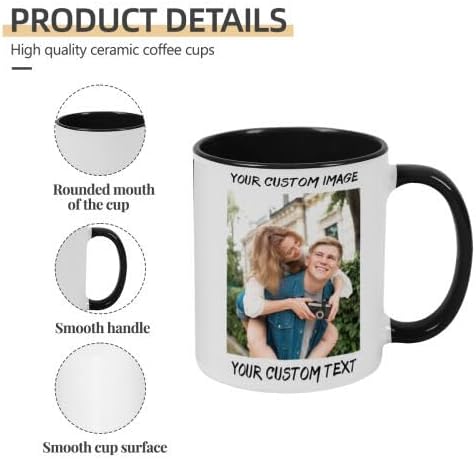 Personalized Coffee Cup with Photo, Logo or Text - Custom Both Sides Printed Mug for Him & Her - Unique Customized Gifts with Names - White
