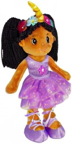 June Garden 14" Ballerina Rag Doll Ella - Plush Soft Doll for Little Girls - Purple Dress
