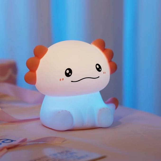 Cute Cartoon Nursery Night Lights, Animal Design Safe Silicone Soft LED Nursery Lamp for Toddler Room Decoration (Axolotl)