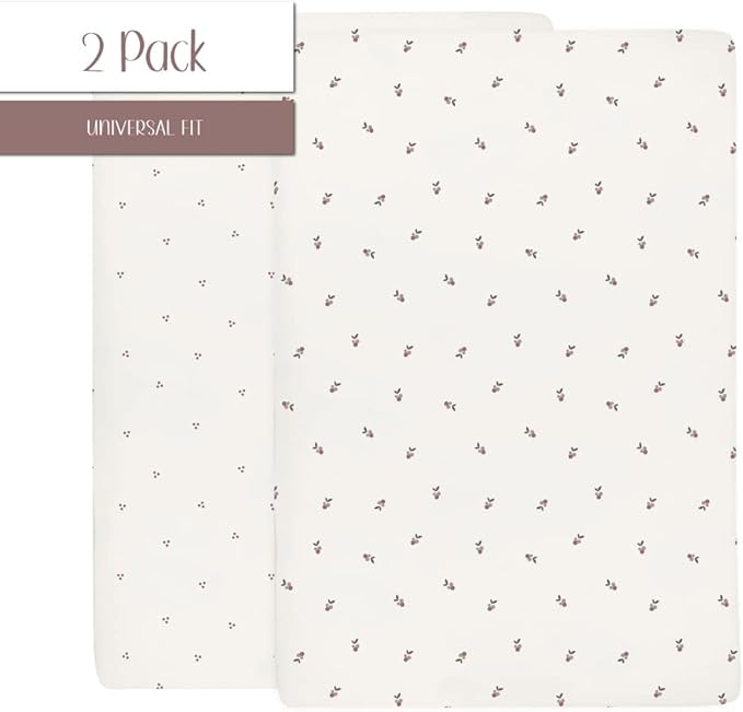 Ely's & Co. Patent Pending Waterproof Crib Sheets, 100% Cotton with Waterproof Lining - Built in Mattress Protector, 2 Pack Fitted Crib Sheet Set, Berry and Cluster Dot (Lavender) 28” x 52”