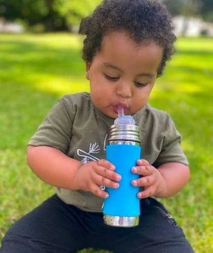 Pura Kiki 11oz/325ml Stainless Steel Straw Bottle w/Sleeve - 100% Plastic-Free, MadeSafe Certified, 100% Medical-Grade Silicone Straw for Kids, Toddlers, Preschoolers, Babies & Infant - New Mint