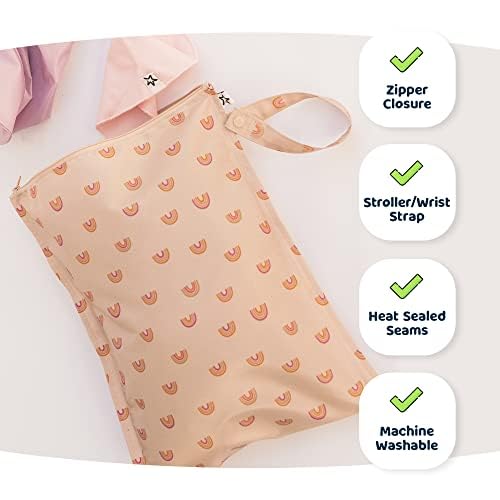 Tiny Twinkle Mess-Proof Waterproof Wet Dry Bag | 2-Pack Reusable Wet Bags for Swimsuits & Baby Clothes | Leakproof Wet Bag for Travel & Diaper Changes for Baby (Dinosaur, Ocean Life)