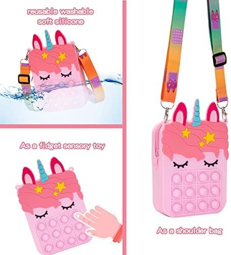 Big Pink Unicorn Pop Purse for her,Pop Fidget Toy for Girls, Push Pop Bubble Fidget Sensory Toy, Stress Release Pop Coin Purse, Easter Stocking Birthday Party Favors Unicorn Gifts