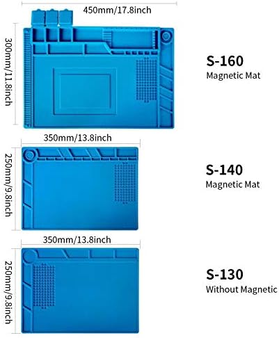 Kaisi S-140 Magnetic Insulation Silicone Soldering Mat, Heat Resistant Work Mat 932F for Repair Electronics, Phone, Soldering Iron, Gun, BGA, Workbench, Size: 13.8 x 9.8 inch