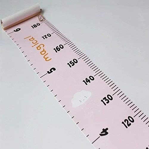 Kids Growth Chart, Wood Frame Fabric Canvas Height Measurement Ruler from Baby to Adult for Child's Room Decoration 7.9 x 79in (7.9 x 79in, Pink - Cloud)