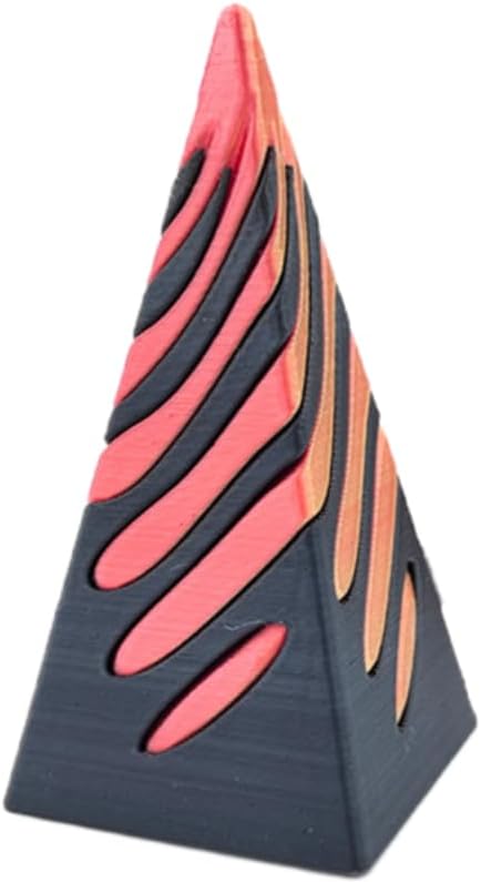 Impossible Pyramid Passthrough Sculpture, Pass Through Pyramid, 3D Printed Spiral Cone, Mini Vortex Thread Illusion (Orange)