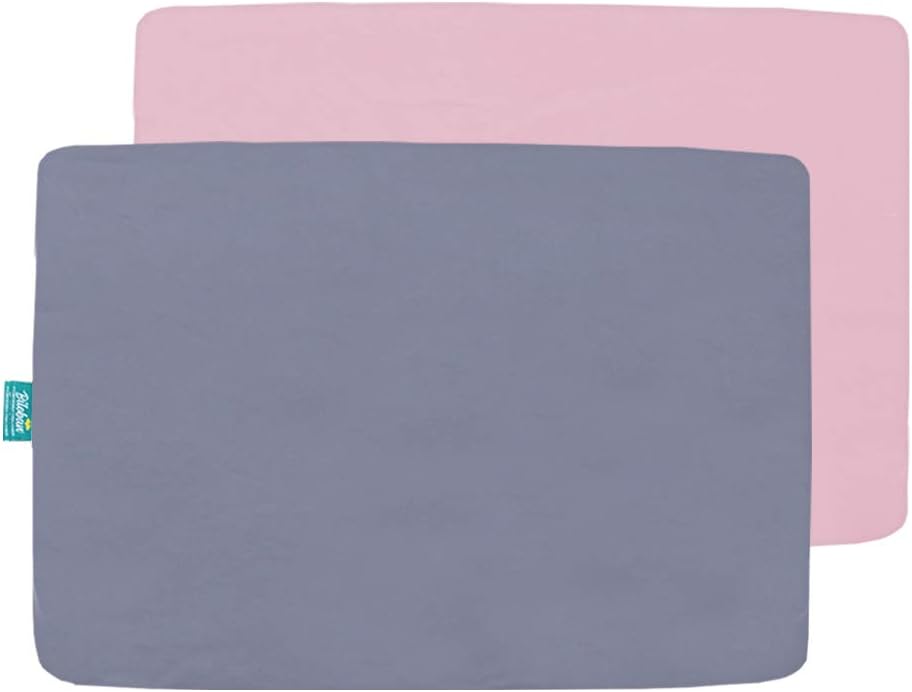 Biloban Pack n Play Sheets and Waterproof Mattress Protector, Grey&Pink, Breathable, Washable, Water Proof, 4 Pack