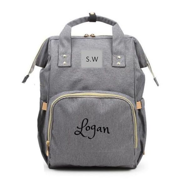 Personalized Large Diaper Bag Knapsack/Tote Bag/Backpack Monogram Embroidered for Infant/Baby Bag Custom Diaper bag (Grey SW)