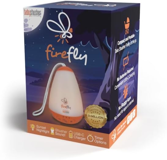 Baby Shusher Firefly Baby Soother for Crying Babies with Nightlight - White Noise Sound Machine, Baby Soother for Sleeping, Newborn Essentials for Crib, USB Rechargeable - 1 Count