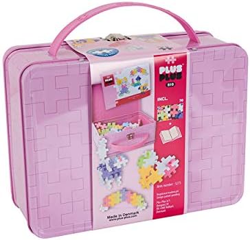 PLUS PLUS Building Set with Metal Suitcase, Open Ended Stem Toy for Toddlers and Preschool, 70 Big Pastel Interlocking Pieces