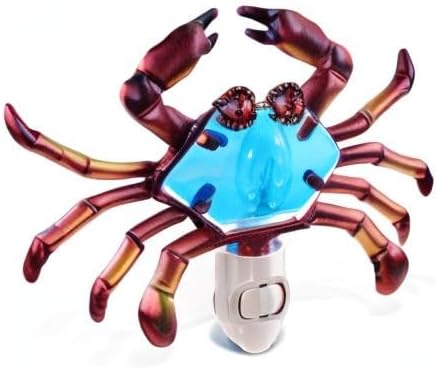 Puzzled Glass Art Night Light, Plug in Decorative Socket Lamp, Manual On & Off Portable Lights for Stairway, Bedroom, Bathroom, Nursery, Home Accessory & Kitchen Decor - Crab