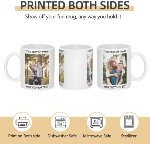 Personalized Coffee Cup with Photo, Logo or Text - Custom Both Sides Printed Mug for Him & Her - Unique Customized Gifts with Names - White/Black
