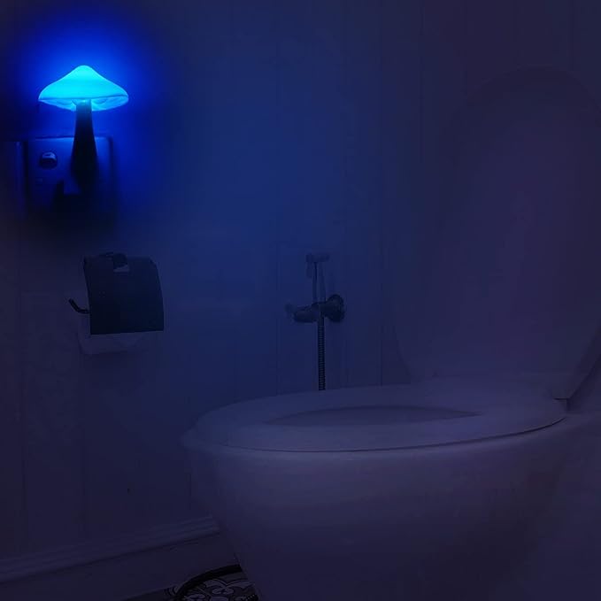 2Pack Sensor LED Night Light Plug in Lamp Mushroom Nightlight Cute Night Lights for Adults Kids Bedroom, Bathroom,Toilet,Hallway,Stairs,Kitchen Blue
