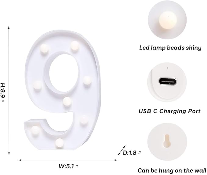 Foaky Rechargeable LED Letter Lights Sign Marquee Light Up Letters Sign for Night Light Wedding/Birthday Party Christmas Lamp Home Bar Decoration (9)