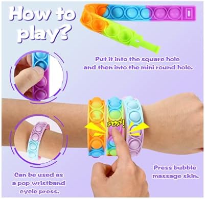 16PCS Pop Fidget Toy Fidget Bracelet, Durable and Adjustable, Multicolor Stress Relief Finger Press Bracelet Wristband for Kids and Adults ADHD ADD Autism Anxiety