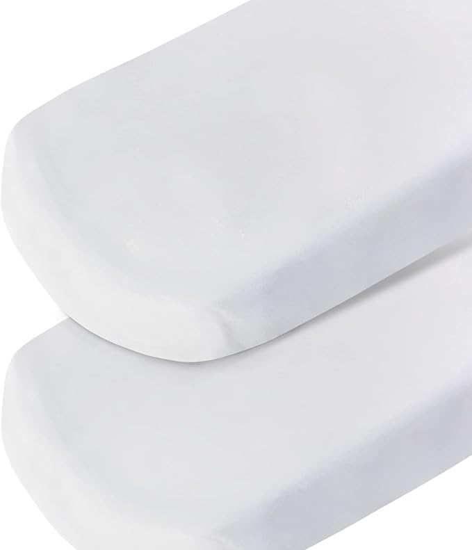 Bassinet Sheet 2 Pack Cotton Fitted Sheets Set for Oval Rectangle Hourglass Bassinet Mattress and Moses Baskets, Super Soft and Breathable Cover for Baby Girl Boy 32''x16''x4'', White