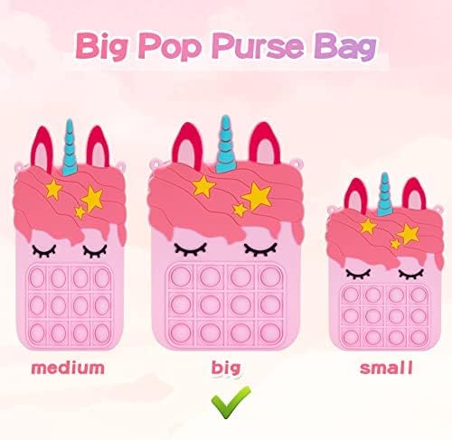 Big Pink Unicorn Pop Purse for her,Pop Fidget Toy for Girls, Push Pop Bubble Fidget Sensory Toy, Stress Release Pop Coin Purse, Easter Stocking Birthday Party Favors Unicorn Gifts