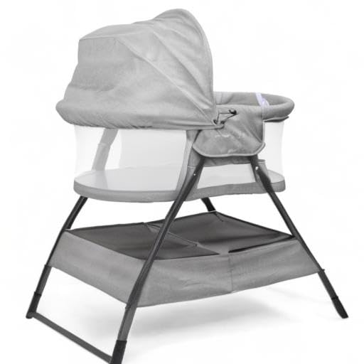 Baby Delight Beside Me Doze Deluxe Baby Bassinet, Bedside Sleeper, Foldable, Removeable Canopy, Pebble Grey