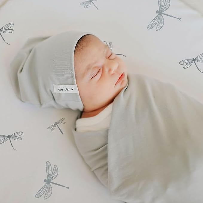 Ely’s & Co. Bassinet Sheets, Baby Boy Fitted Bassinet Mattress Sheet Set - 2 Pack, 100% Jersey Knit Cotton, fits Oval, Hourglass and Rectangle Mattress, 32”x16”x3” Blue Dragonflies + Stripes