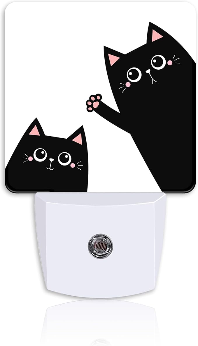 Night Light for Kids Girls Boys,Black Cat Waving Pink Paw LED Night Light Plug into Wall with Dusk to Dawn Sensor for Room Decor,Hallway,Kitchen,Bathroom,Nursery,Stairs
