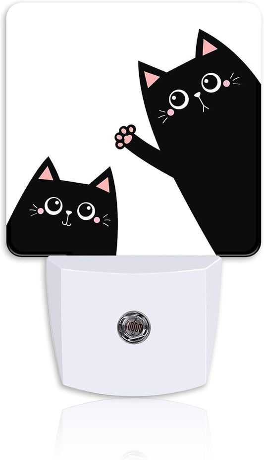 Night Light for Kids Girls Boys,Black Cat Waving Pink Paw LED Night Light Plug into Wall with Dusk to Dawn Sensor for Room Decor,Hallway,Kitchen,Bathroom,Nursery,Stairs