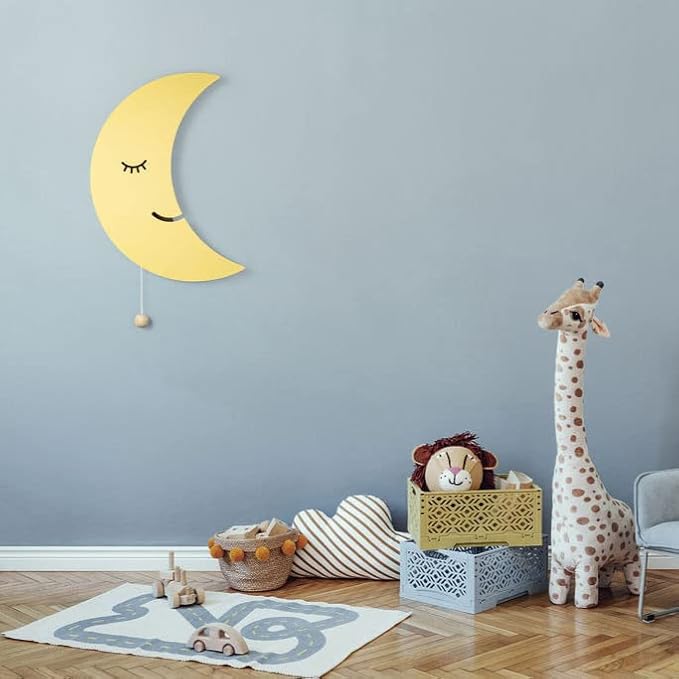Lumipets Moon Wall Light - Nursery Decor, Baby Room Decoration, Wall Mounted, Battery Operated, Lightweight Hanging Crescent Night Light for Babies, Toddlers, Kids - 17.7 x 11.2 x 1.5-in