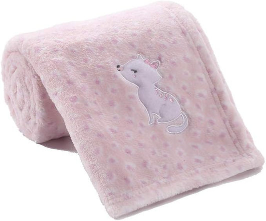 CREVENT 30''X40'' Cute Plush Cozy and Warm Fleece Baby Blanket for Girls Infant Toddler Crib Cot Stroller - Pink Cat