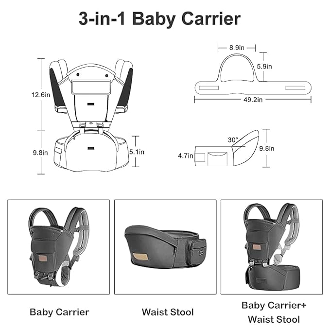 Baby Carrier Newborn to Toddler - Multifunctional 6-in-1 Ergonomic All Positions Baby Carrier with Hip Seat, Face-in & Face-Out Front and Back Carry Holder Backpack for Infant Child Toddler 7-40 lbs
