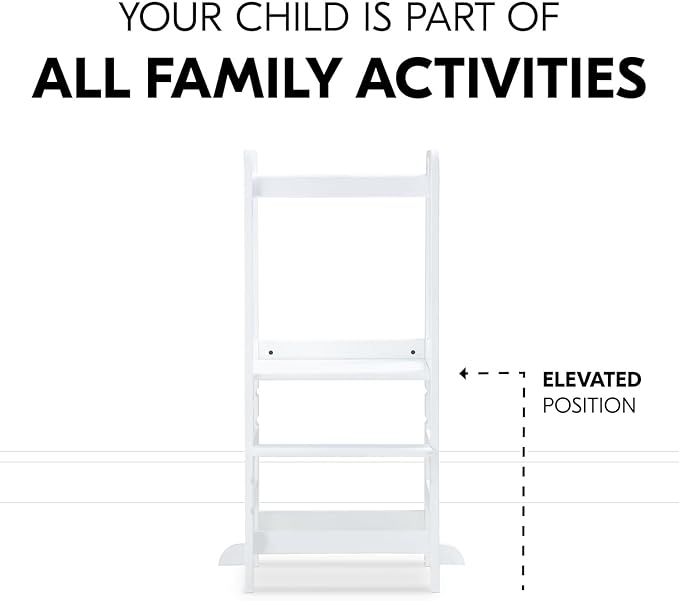 Hauck Learn N Explore Montessori Toddler Tower, Adjustable Wooden Kitchen & Bathroom Step Stool Helper for Home Use with Kids Ages 1+, White