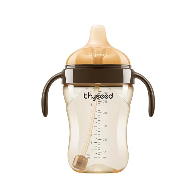 Thyseed Infant Spill Proof Weighted Straw Sippy Cups with Handles and Lids Breastfed Baby First Soft Spout Top Training Water Cup Toddler Boy Girl No Leak Transitioning Bedtime Milk Bottles 6 Months+