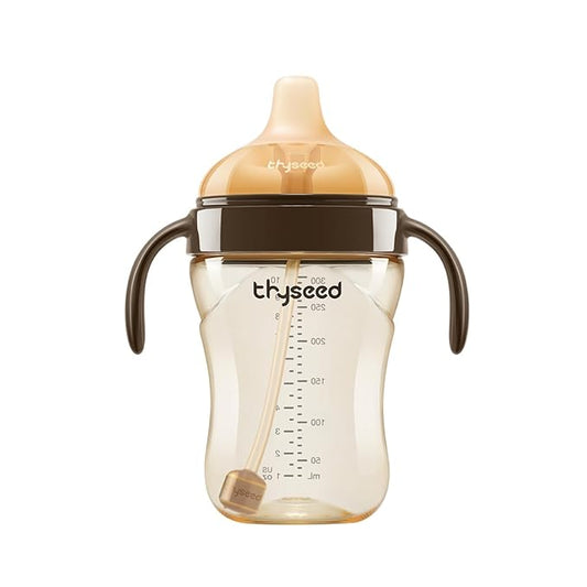 Thyseed Infant Spill Proof Weighted Straw Sippy Cups with Handles and Lids Breastfed Baby First Soft Spout Top Training Water Cup Toddler Boy Girl No Leak Transitioning Bedtime Milk Bottles 6 Months+