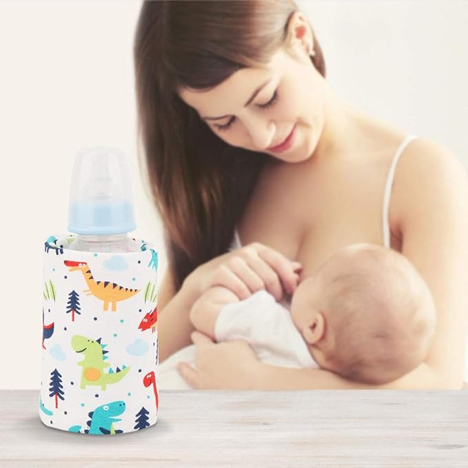 USB Baby Feeding Bottle Warmer Portable Cartoon Milk Bottle Travel Heater Portable Milk Bottle Heating Warmer Compatible with Many Kinds of 5V 2A USB Devices(Dinosaur, 12)