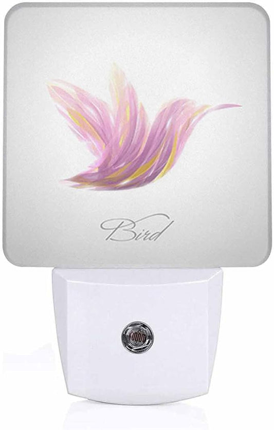 LED Night Light,Shiny Lavender Striped Hummingbird LED Night Light Plug into Wall with Dusk to Dawn Light Sensor White Energy Efficient Nightlight for Bedroom Bathroom Hallway Living Room Kitchen