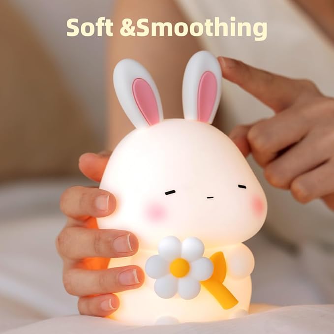 Bunny Night Light for Kids, Cute Rabbit Soft Silicone Lamp, Baby Nursery Nightlight, Touch Dimmable, 1200mah Battery, Kawaii Stuff Home Decor, Christmas Holiday Gift for Girl,Boy,Toddler