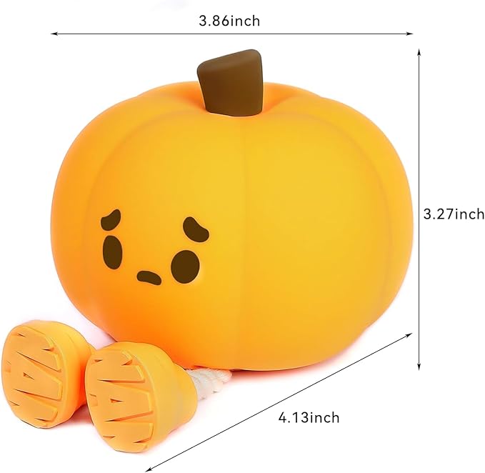 Pumpkin Night Light, Cute Silicone Night Light for Kids, Squishy Touch Nightlight Rechargeable Dimmable for Nursery Lamp for Breastfeeding, Halloween Decor, Office Desk and Kids Room Décor