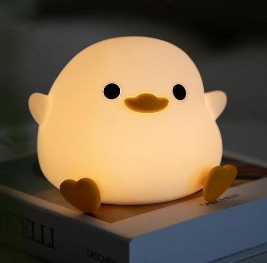 HAPPYBAG Cute Pea Duck Night Light,Duck Lamp,2 Levels Dimmable Silicone Ducky Light,LED Squishy Animal Light for Kids Sleep,Rechargeable Bedside Touch Lamp, Kids Room Decor Gift Toy