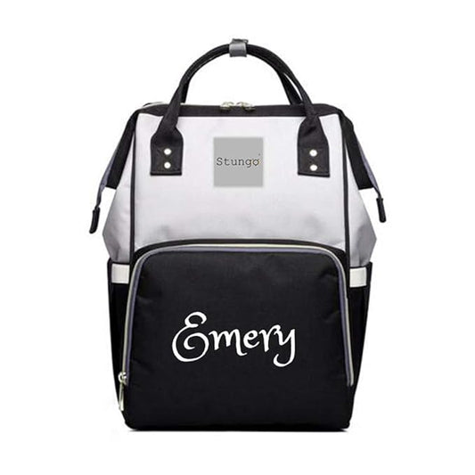 Personalized Large Diaper Bag Knapsack/Tote Bag/Backpack -Custom Monogram Embroidered for Infant/Baby Bag/ (Black/Grey)