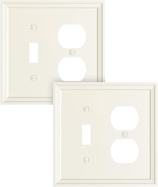 2-Pack Combo Toggle/Duplex Light Switch Cover Plate, Light Almond Wall Outlet Cover Plate, Natural Bamboo Fiber Decorative Wall Receptacle Cover for Electrical Outlets, Light Switch