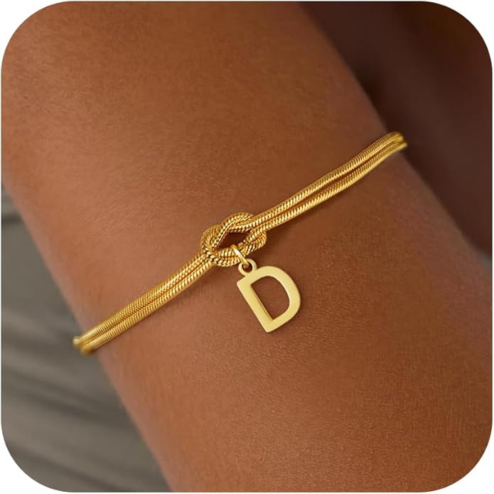 Gold Initial Bracelets for Women Girls - 18K Gold Plated Knot Initial Bracelet Teen Girl Gifts Trendy Stuff Dainty Gold Bracelets for Women Girls Jewelry Gifts