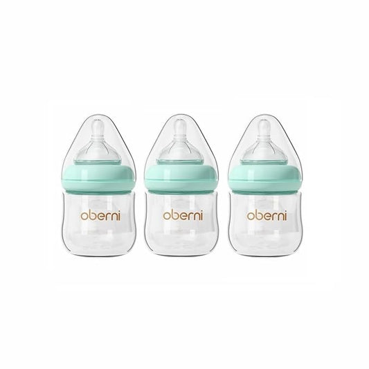 Glass Baby Bottles, Newborn Baby Bottle 4oz/120ml with Slow Flow Breast-Like Nipple for 0+, Anti Colic, BPA Free, Blue/3Pack