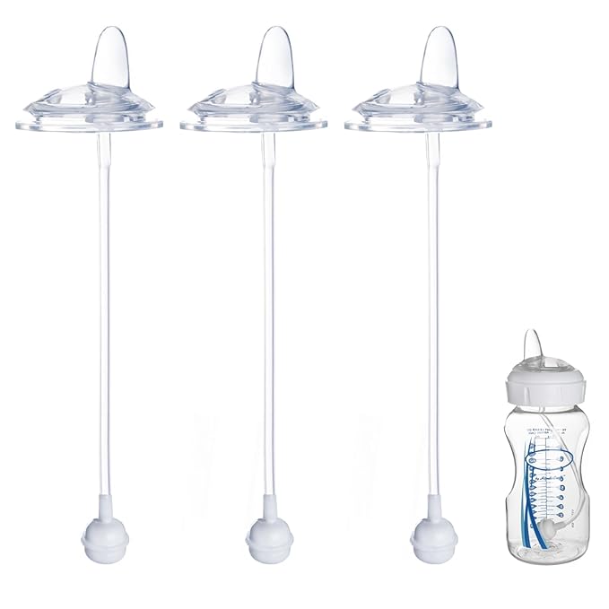 3 Pack Weighted Straw Cup Conversion Kit Compatible with Dr Browns Wide Neck Bottles, Soft Straw Bottle Top Conversion Kit, No-Spill, Transition Kit with Silicone Straws Nipple