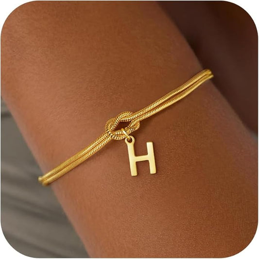 Gold Initial Bracelets for Women Girls - 18K Gold Plated Knot Initial Bracelet Teen Girl Gifts Trendy Stuff Dainty Gold Bracelets for Women Girls Jewelry Gifts