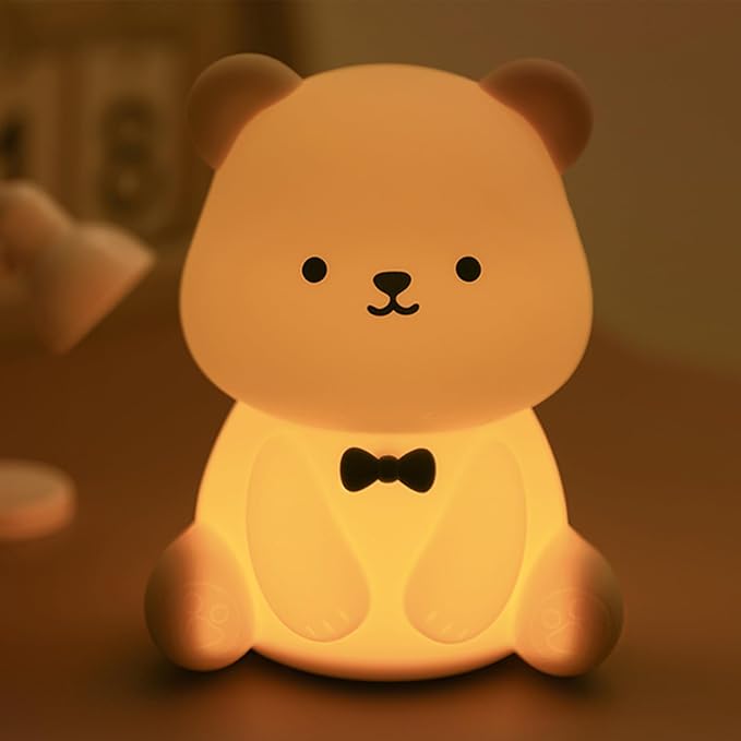 Cute Teddy Bear Night Light, LED Squishy Night Lamp, 7 Colors Dimmable Nursery Nightlight for Kids, Rechargeable Touch Lamp, Dorm Decor, Kids Funny Gifts (Teddy Bear)