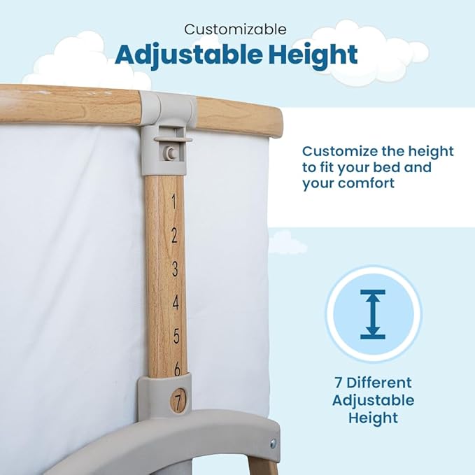 Baby Bassinet Bedside Sleeper, Portable Crib for Newborns, Adjustable 7-Height Auto-Lock, with Wheels, Soft Mattress & Breathable Mesh