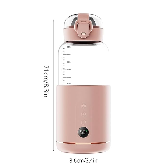 Portable Bottle Warmer, 300 ml Rechargeable Bottle Warmer,Travel Bottle Warmer,LED Display Baby Flask for Vehicle car Airplane (Pink)