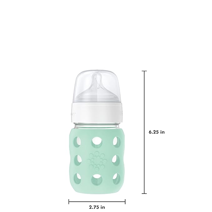 Lifefactory 8-Ounce Wide Neck Glass Baby Bottle with Protective Silicone Sleeve and Stage 2 Nipple, Mint (LG2211WMI4)
