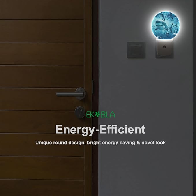 EKOBLA Shark Plug-in Nightlights Undersea Fishes Aquatic Creatures Ocean Sea Plug-in Nightlights Nautical Coastal Blue Decorative Night Light with Dusk-to-Dawn Sensor 0.5W Sleep Friendly