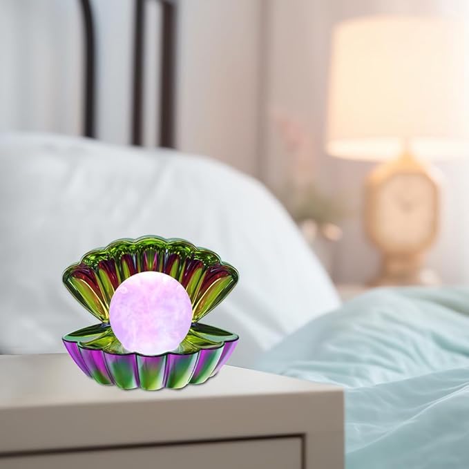 Shell Pearl Beach Themed Night Light, RGB 8 Colors Changing Mood Shell Pearl Lamps, Bedside LED Clamshell Portable Night Lights for Bar (Electroplating Colorful)