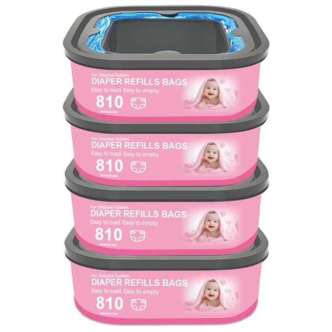 Jumbo Square Refills Disposal Bags Refill Compatible with Genie Diaper Compact, Select Pails(Not Fit Classic Version Pails), Hold Up to 810 Newborn-Sized Diapers Per Refill, 4 Pack