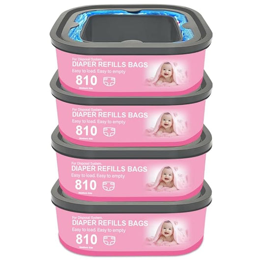 Jumbo Square Refills Disposal Bags Refill Compatible with Genie Diaper Compact, Select Pails(Not Fit Classic Version Pails), Hold Up to 810 Newborn-Sized Diapers Per Refill, 4 Pack
